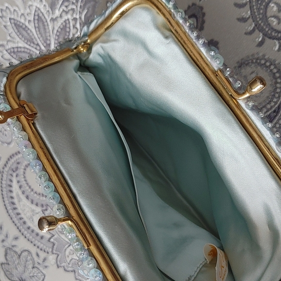 Vintage Richere Clutch Evening Bag Made in Hong Kong Sequined Beads Aqua Blue - Picture 10 of 17